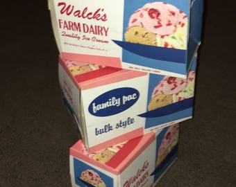 Vintage 1950s Ice Cream Cartons: Walck's Farm Dairy NOS Advertising Boxes (Set of 3)
