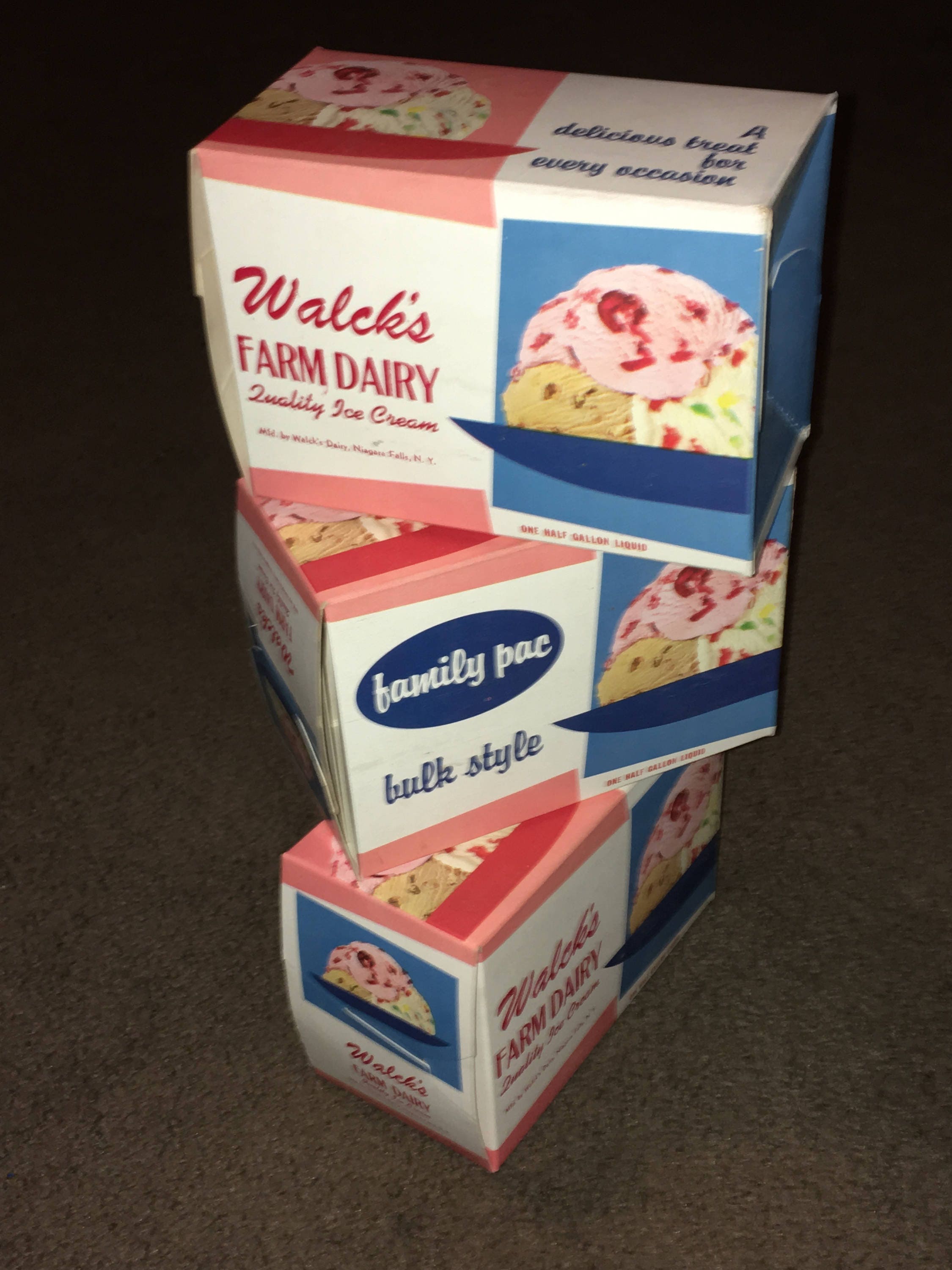 3 Vintage 1950s Ice Cream Cartons Walck s Farm Dairy Niagara