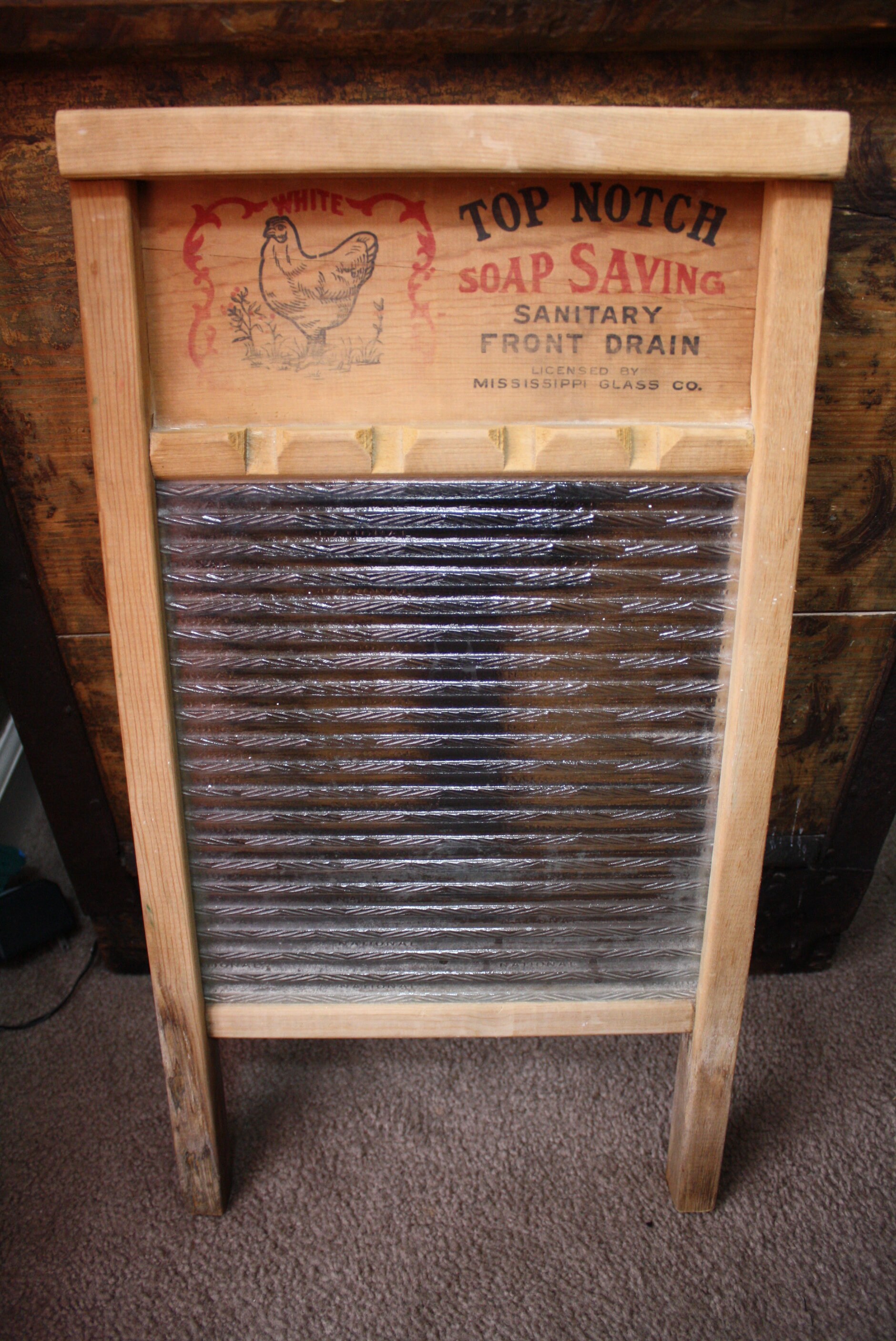 Antique Wooden Washboard with Glass Panel; National Washboard Co. No. 862