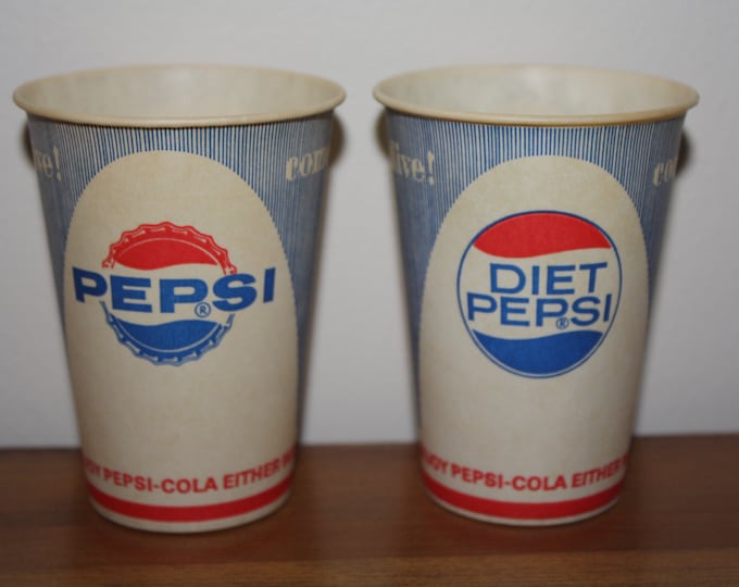 1960s Pepsi, Diet Pepsi Vending Paper Cups; Original Vintage Advertising