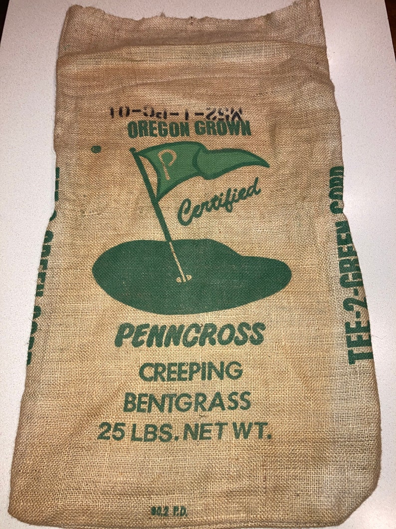Vintage Golf Course Grass Seed Burlap Sack Tee 2 Green Corp Etsy