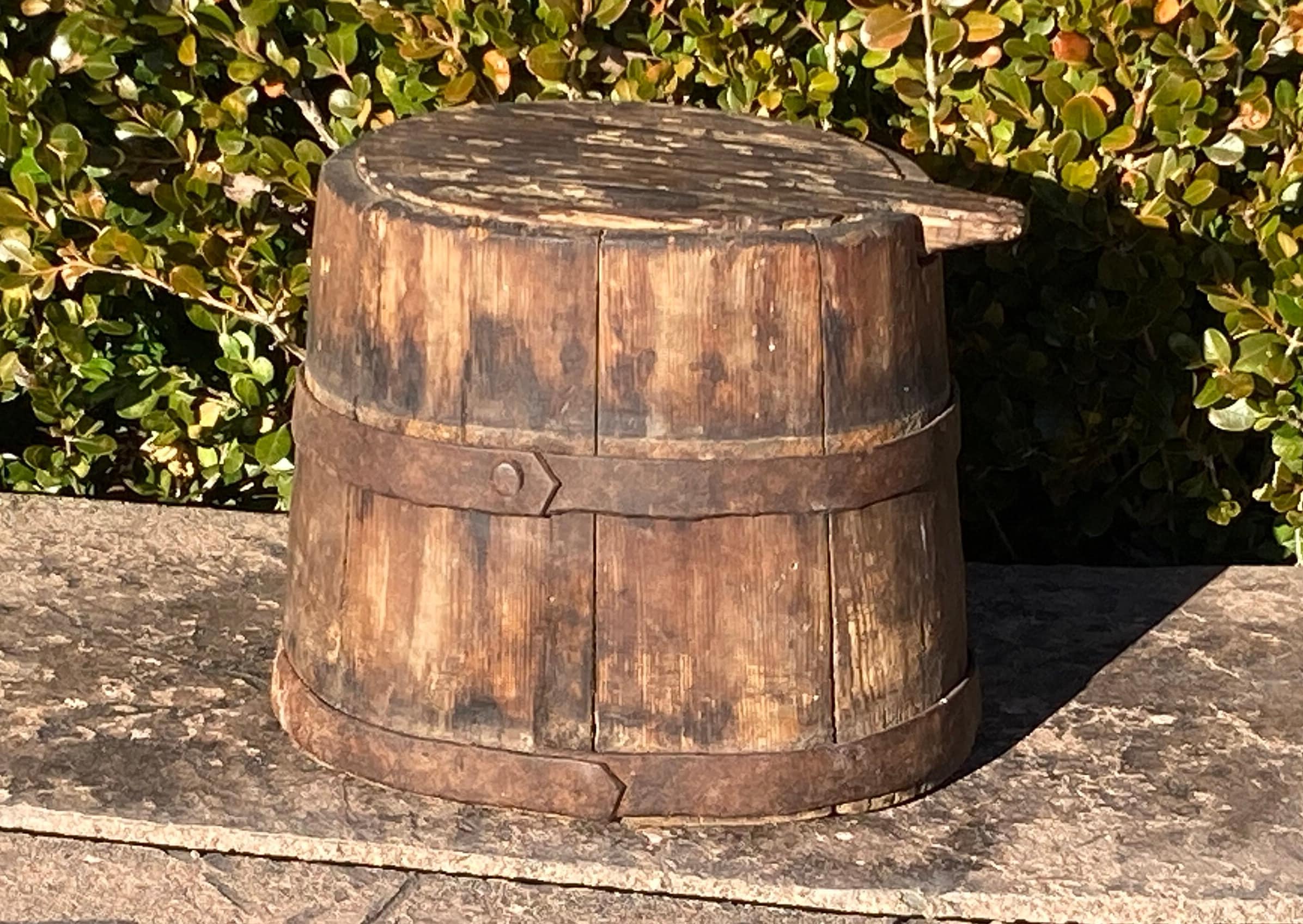 Petite Antique Staved Wooden Barrel, Storage Container, Pantry Box with