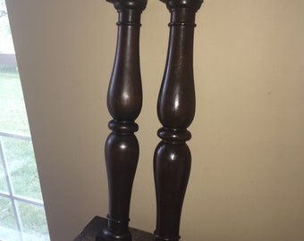 Pair of Antique Mahogany Faux Wooden Columns; Old Furniture Pillars, Decor