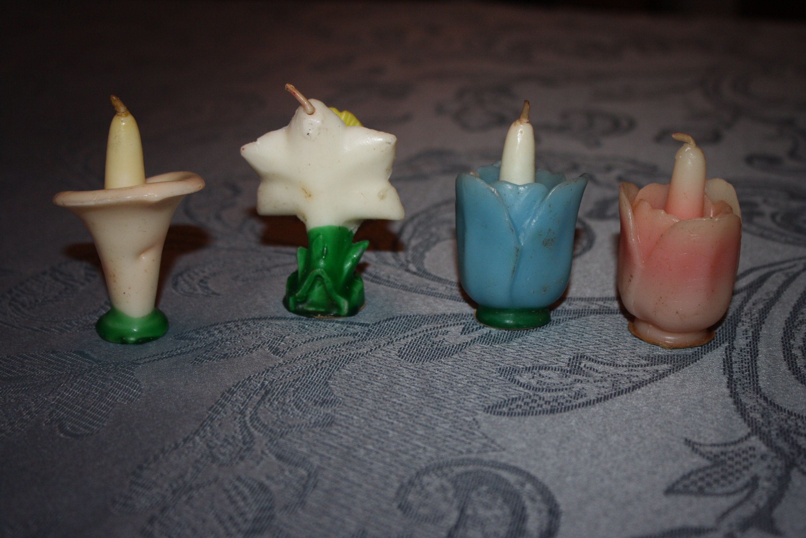 Four Vintage 1940s Gurley Novelty Flower Candles; Never Used!