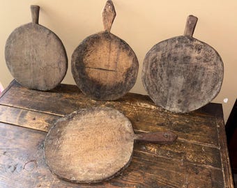 Antique Country Primitive Carved Wooden Breadboards, As Found, Original Untouched Patina