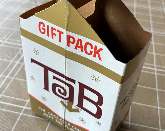 Original NOS 1963 Tab Cola 2-Bottle Cardboard Carrier; Vintage Soda Pop Advertising