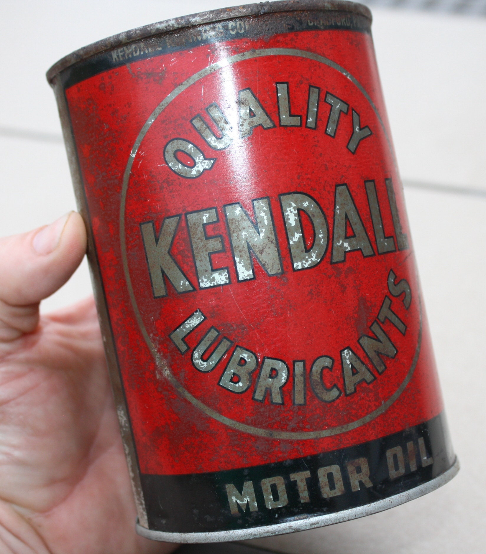 Vintage 1920s Kendall Motor Oil Metal Quart Can Kendall Quality