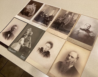 Group of 8 different Victorian Cabinet Cards; 19th Century Photographs; Portraits