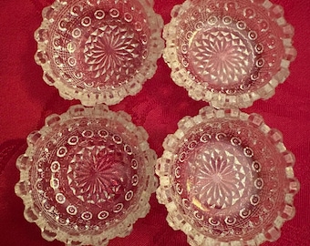 Set of 4 Antique Westmoreland Pressed Glass Hexagonal Salt Dips, Salt Cellars: Lacy Daisy