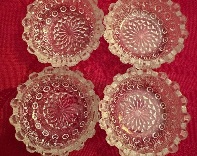 Set of 4 Antique Westmoreland Pressed Glass Hexagonal Salt Dips, Salt Cellars: Lacy Daisy