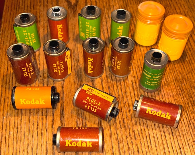 Lot of 13 Vintage 1950s Kodak 35mm Reloadable Film Cannisters, Cassettes, Cartridges plus 2 -Screw--On Containers