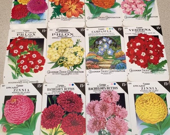 Lot of 12 Vintage Unused Lithographed Flower Seed Packs; Crosman Seed Co., East Rochester, NY Warehouse Find! Old Authentic Packets!