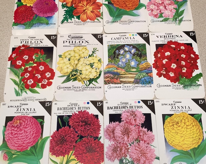 Lot of 12 Vintage Unused Lithographed Flower Seed Packs; Crosman Seed Co., East Rochester, NY Warehouse Find! Old Authentic Packets!