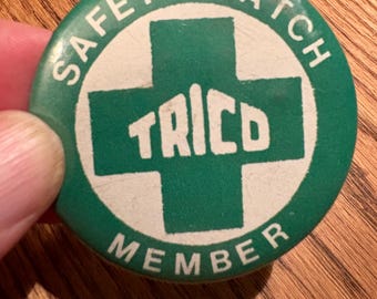 Vintage Trico Co. Safety Committee Pinback Button; Trico Auto Windshield Wiper Blades, Buffalo, NY NOS