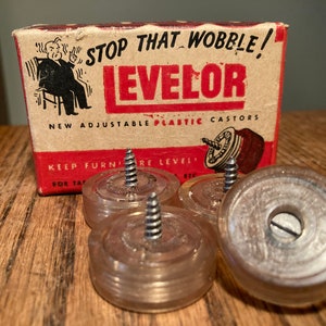NOS Mid Century Adjustable Plastic Castors; Old Stock, New in Box, Set of 4; Vintage Hardware Store