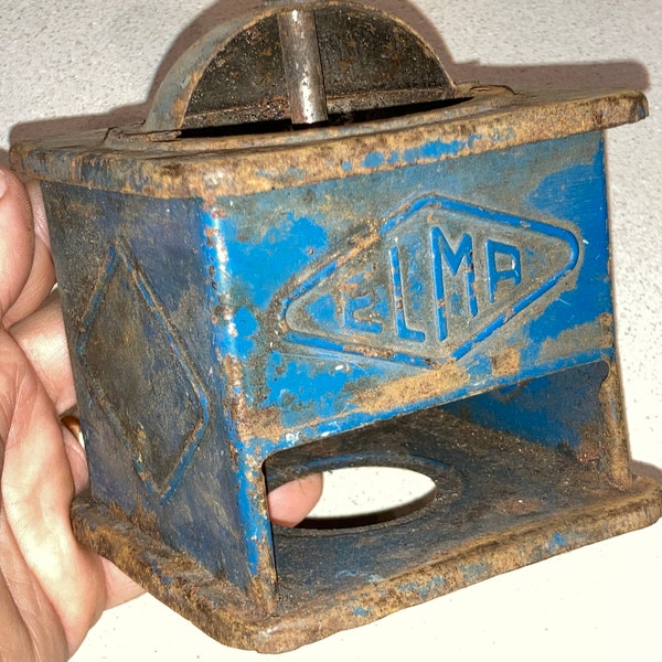 Antique Primitive Rusty Grungy Tin Coffee Grinder; As Found, Old Blue Paint! Primitive Country Coffee Mill