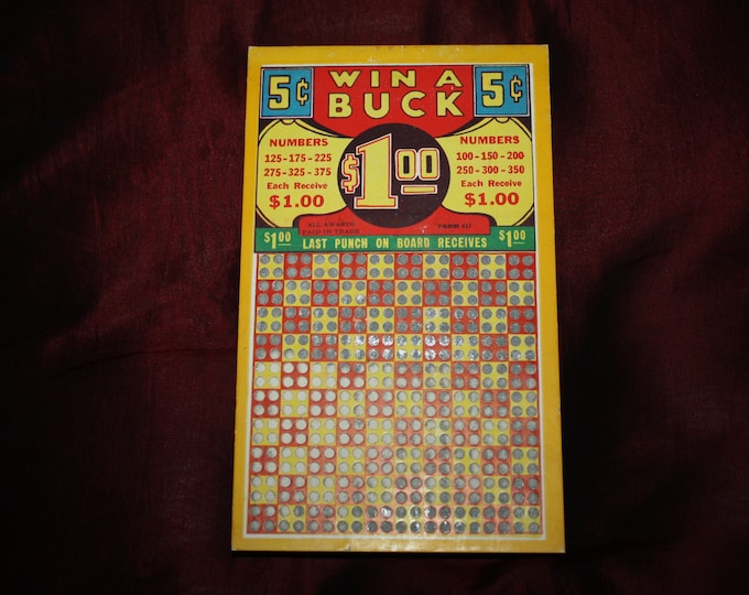 Vintage 1930s WIN A BUCK 5 Cent Punch Board; NOS Warehouse Find; Never Used Old Stock Gambling Punchboard