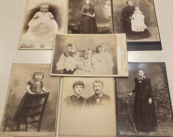 Group of 7 different Victorian Cabinet Cards; 19th Century Photographs