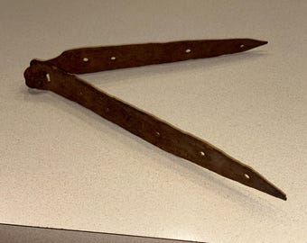 Late 18th, Early 19th Century Iron Strap Hinge; Blacksmith Forged, Hand Wrought