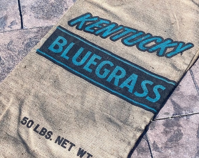 Vintage Burlap Kentucky Blue Grass Seed Sack; Old Farm Primitive 50 Pound Bluegrass Bag