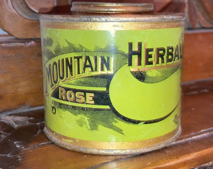 Antique Mountain Rose Herbaline Medicine Tin Can, 19th Century remedy, Springsteen Medicine Co., Cleveland, Ohio; OLD STOCK, NOS!