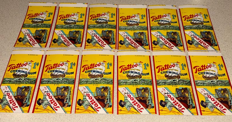 Original NOS 1932 Tattoo Chewing Gum Wrappers: Orbit Gum Co., Complete Set of 12 Ships/Boats Illustrations SCARCE! image 1