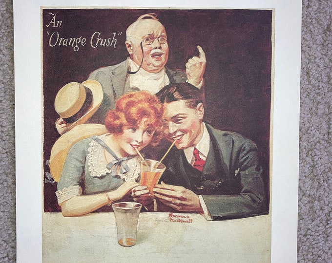 Vintage Norman Rockwell Orange Crush Print; New Old Stock, Promotional Advertising Warehouse Find