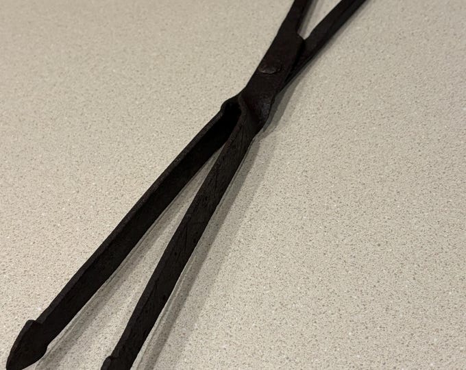Antique 18th Century Wrought Iron Scissor-style Hot Ember Tongs;  Fireplace Hearth Coal Tool; Blacksmith Forged