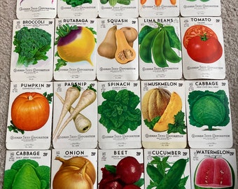 Lot of 20 Different Vintage Unused Fruit & Vegetable Seed Packets; Crosman Seed Co., East Rochester, NY Warehouse Find! Old, Authentic