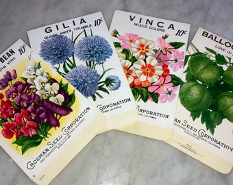 4 Vintage 1930s Unused Flower Seed Packets from Crosman Seed Corporation, East Rochester, NY! NOS, SCARCE!