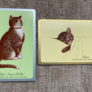 2 Vintage Chesapeake and Ohio Railway Playing Swap Cards featuring Chessie & Peake Railroad Cats Mascot Kitty Logos 1940s