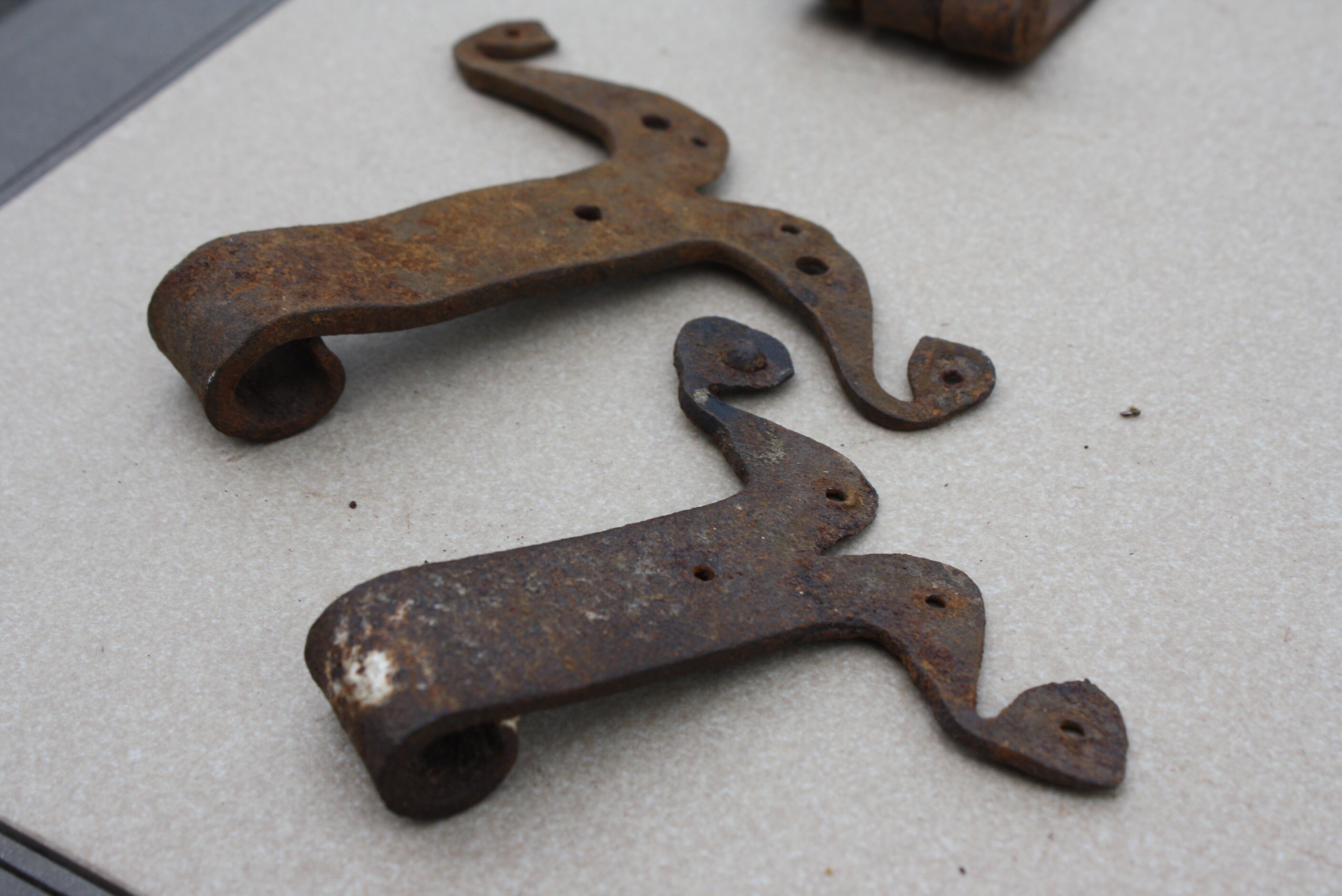 Lot of 7 18th Century Blacksmith Iron Hinge Parts; Hand Wrought