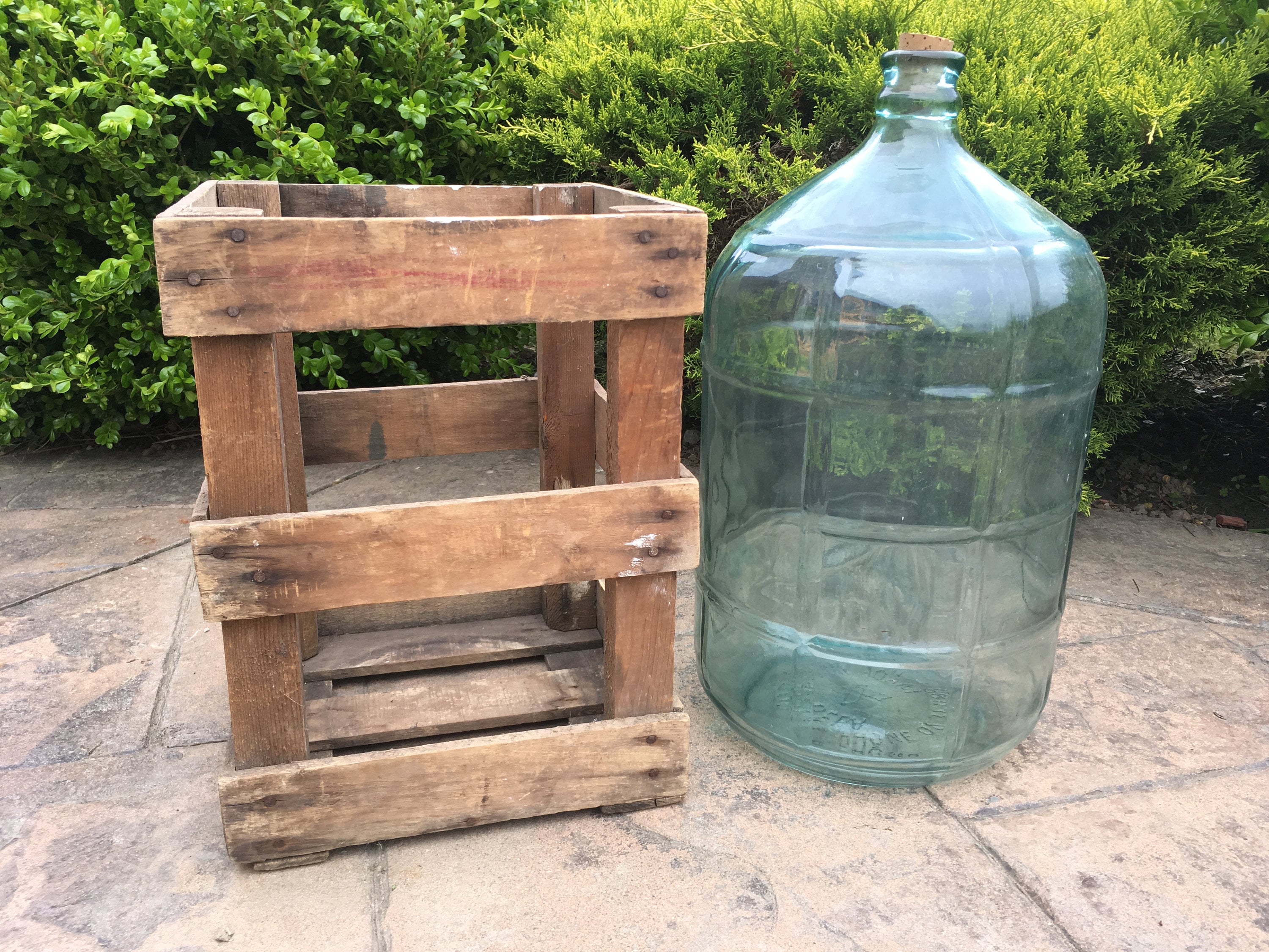 Demijohn or Carboy Glass Bottle in Original Crate