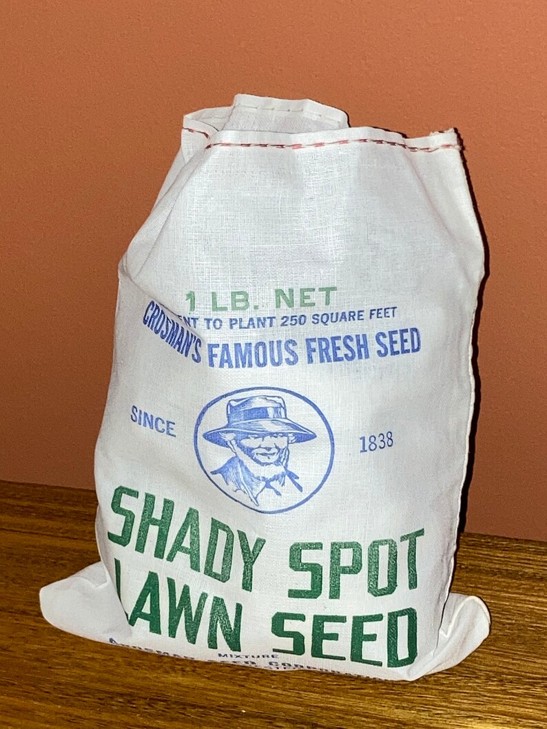 NOS Vintage Cotton Grass Seed Sack; Shady Spot Lawn Seed Linen Bag; Crosman Seed Co., East Rochester, NY image 9