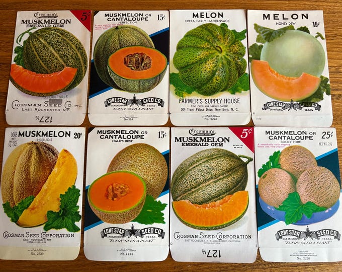 Group of 8 Vintage Seed Packets featuring Melons, Cantaloupe