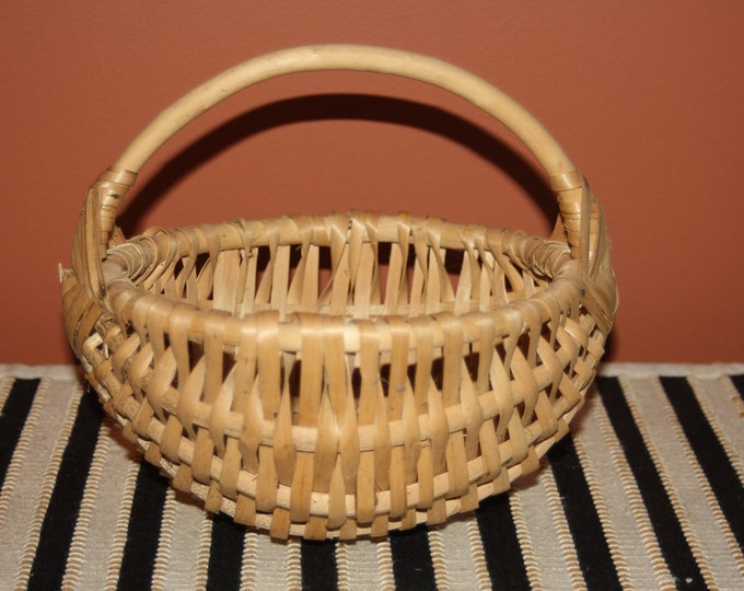 Handmade Wooden Basket with Handle; Splint, Gathering, Market, Ribbed, Buttocks Style, God's Eye Crossing