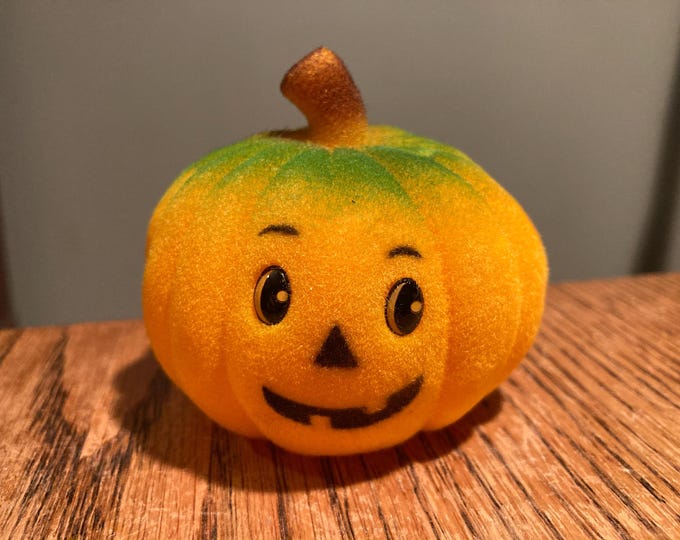 Vintage 1960's Jack-O'-Lantern Pumpkin, New Old Stock in Original Packaging, Hong Kong, Flocked Halloween Decor, Never Used!