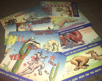 Vintage 1940s NOS Dog Humor Postcards Set of 8!