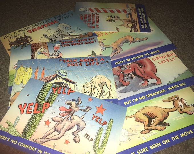 Vintage 1940s NOS Dog Humor Postcards Set of 8!