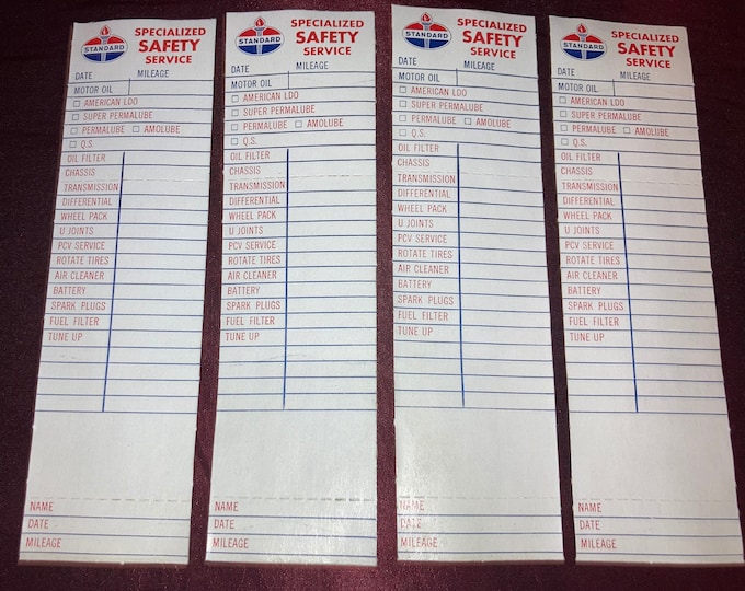 Lot of 4 Vintage 1960s Standard Oil Change Door Jam Stickers; Tune Up; Gas Station Old Stock, Never Used!