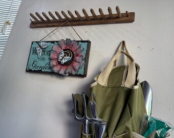 Antique Primitive Wooden Drying Rack; Old, Rustic Carved Country Peg Rack