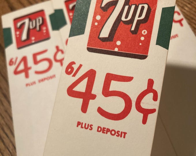 Vintage Original 7up Six Pack Stuffer Advertising Insert: Late 1950s, Early 1960s Soda Pop NOS Unused