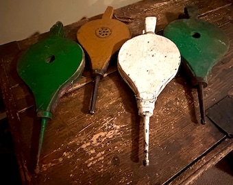 Collection of 4 Wood & Leather Antique Fireplace Bellows in Old Paint
