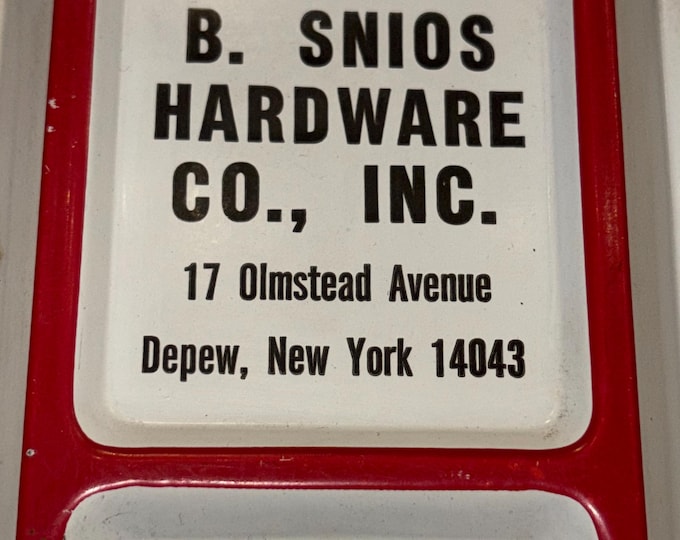 Vintage Metal Advertising Thermometer: B. Snios Hardware Co., Depew, New York