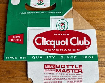 Vintage CLICQUOT CLUB BEVERAGES 6 Pack Soda Pop Bottle Carrier Old Stock!