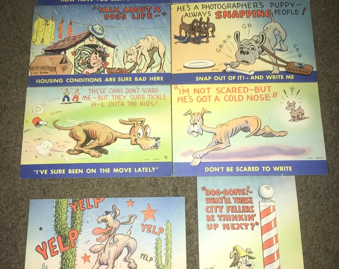 Vintage 1940s NOS Dog Humor Postcards Set of 8!