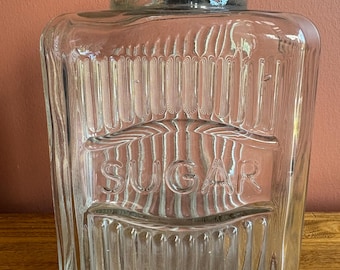 Antique Ribbed Glass Sugar Storage Jar from Hoosier Cabinet