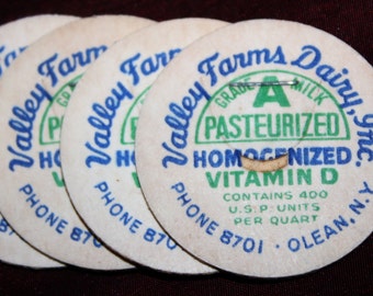 Lot of Unused Vintage 1950s Milk Bottle Caps from Old Olean N.Y. Dairy: Valley Farms Dairy Inc.