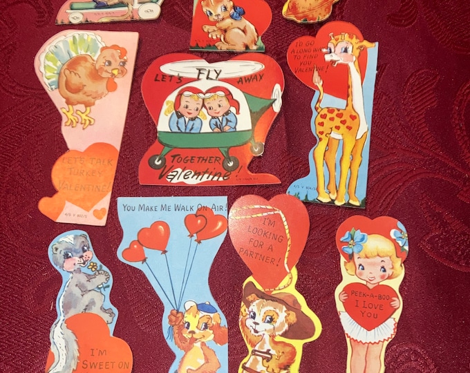 10 Vintage 1950s Die Cut Valentines: New Old Stock! Never Used, Warehouse Find, 1950s Ephemera