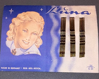 Vintage 1930s Luna brand Hair Pins on Original Drug Store Display Card! Old Stock, Warehouse Find, Bobby Pins